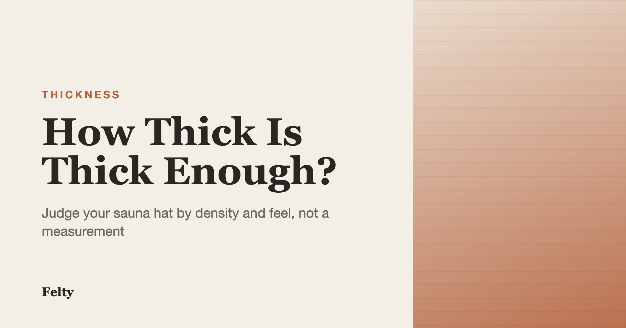 A thick, dense wool sauna hat held in hand on a cedar bench, showing the substantial felt that determines sauna hat thickness