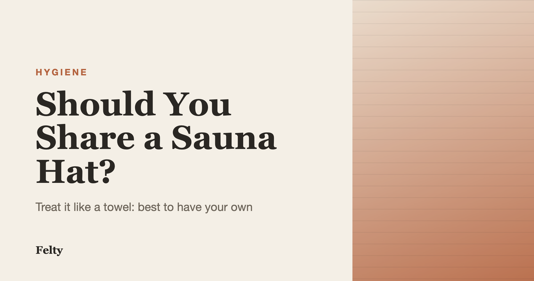 Two wool sauna hats hanging separately on hooks, illustrating good sauna hat hygiene and why it is best not to share