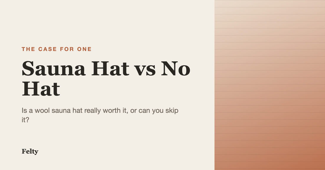 Side by side comparison of a person wearing a wool sauna hat and a bare head in a hot sauna, illustrating sauna hat vs no hat